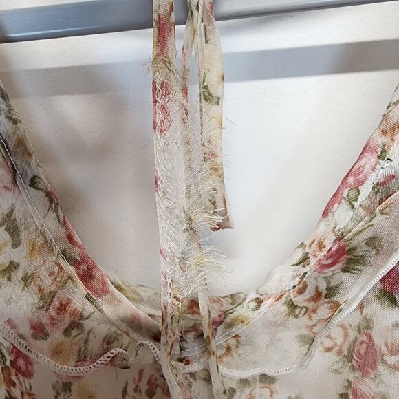 Iz Byer Floral Chiffon Flutter Blouse Size XL Fairy Cottage Coquette Vtg Y2K - Picture 9 of 13